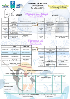 Programmes des vacances de février 2026