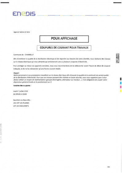 Coupure de courant pour travaux