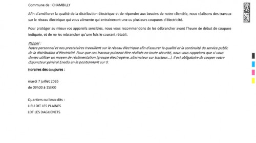 Coupure de courant pour travaux